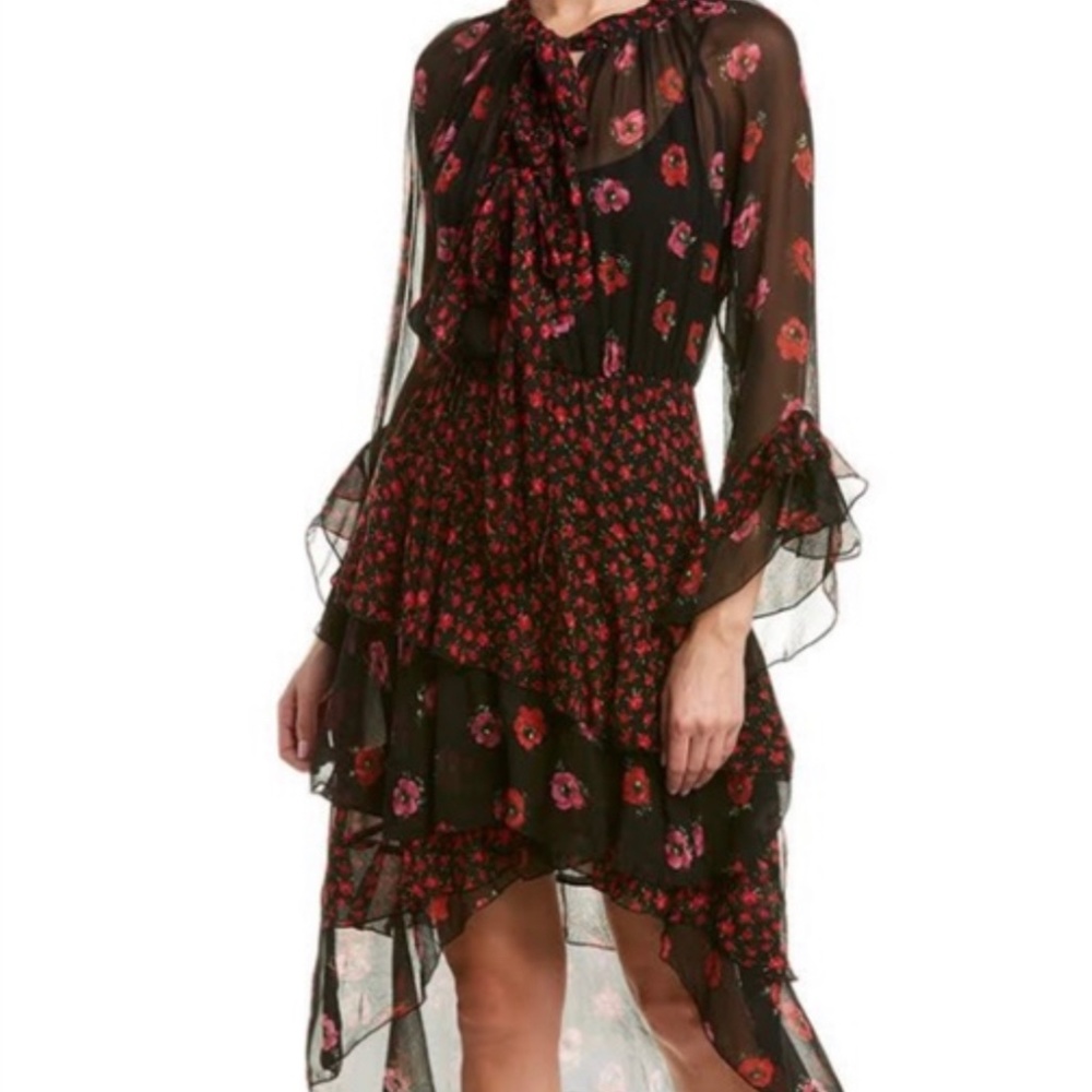 THE KOOPLES Floral-print Silk-Chiffon Ruffled Dress Size S